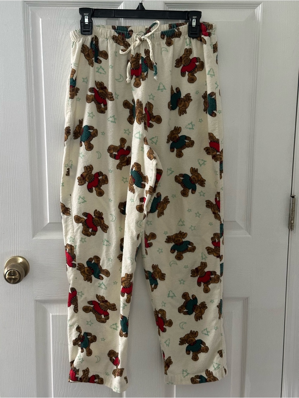 Adults  Christmas Cream Plush Pajama Pants with Reindeer Print